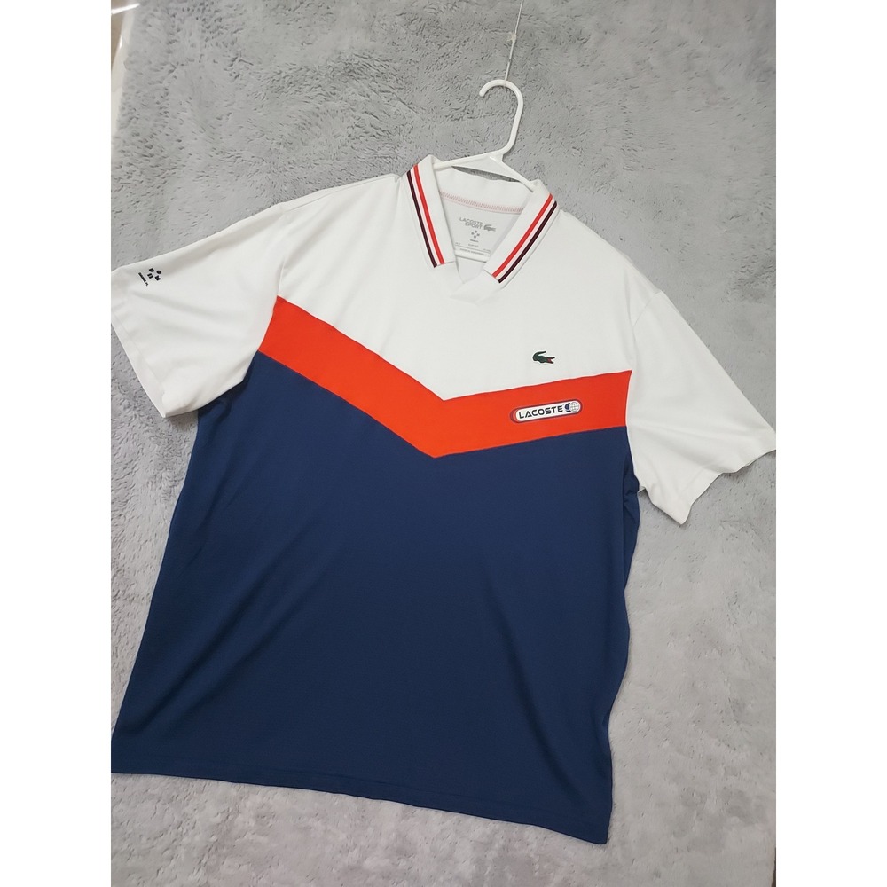 Lacoste Polo Shirt Mens XXL Sport Slim Fit Daniil Medvedev Colorblock White Blue